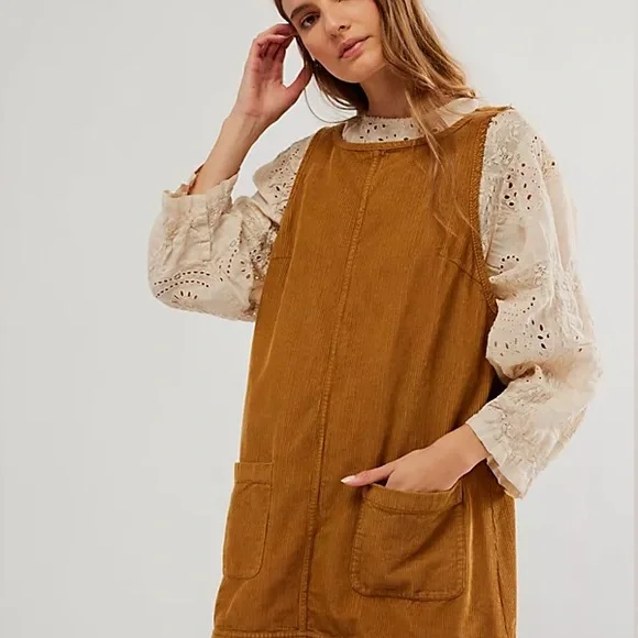 Free People Brown Corduroy Mini Sleeveless Dress - Picture 2 of 3